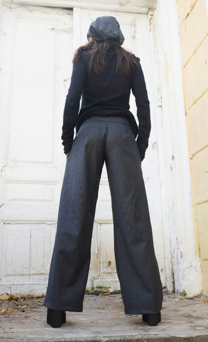 Wide Leg Grey Pants/Long Maxi Pants/Office Long Pants/Comfortable Everyday Pants/Women Pocket Trousers/Loose Casual Pants