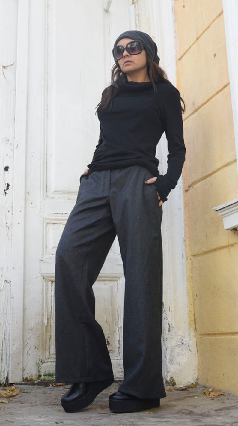 Wide Leg Grey Pants/Long Maxi Pants/Office Long Pants/Comfortable Everyday Pants/Women Pocket Trousers/Loose Casual Pants