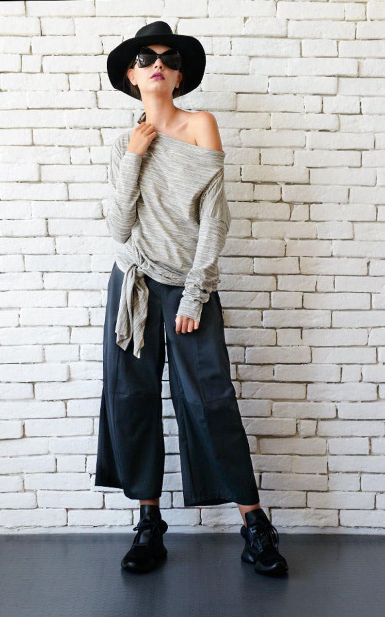 Black Loose Pants/Black Maxi Pants/3/4 Pants/Black Casual Capris/Wide Leg Trousers/Middle Ankle Pants/Oversize Black Pants