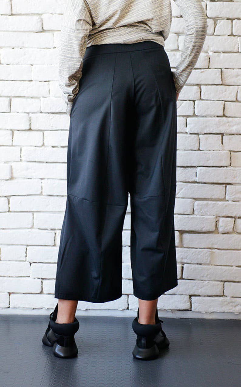 Black Loose Pants/Black Maxi Pants/3/4 Pants/Black Casual Capris/Wide Leg Trousers/Middle Ankle Pants/Oversize Black Pants